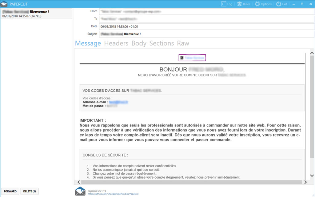 Papercut permet de tester l'envoi de mail en local