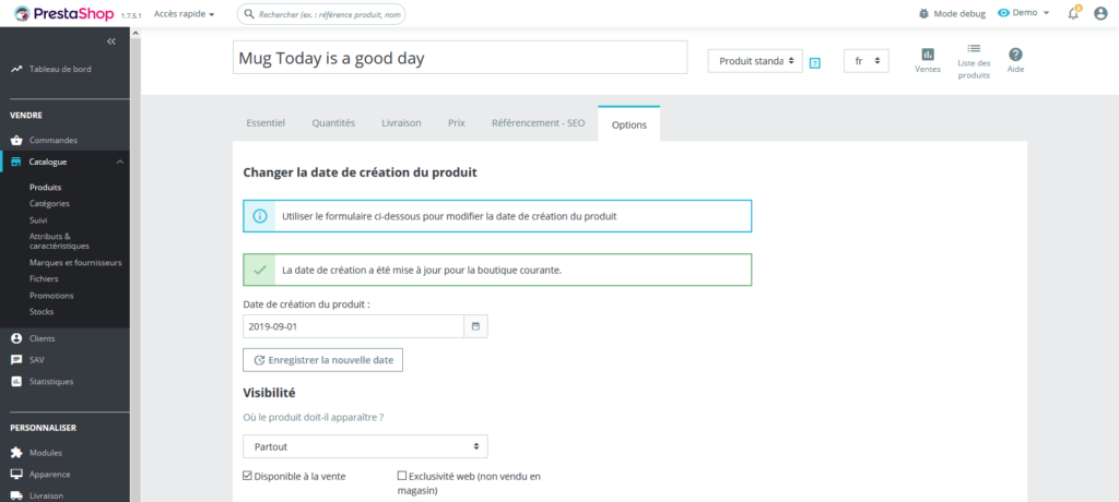 Prestashop 1.7 - Modifier la date de création du produit