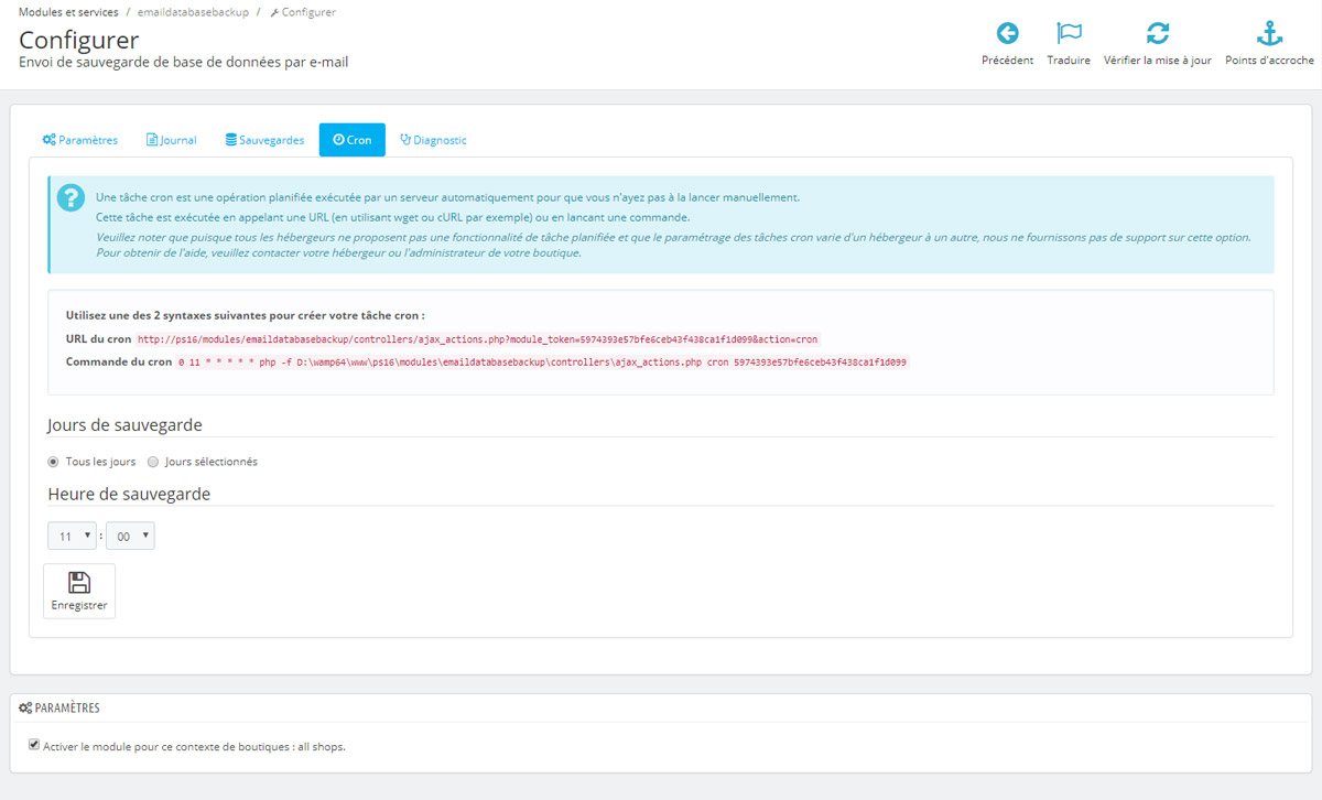 emaildatabasebackup_cron Envoi de sauvegardes de base de données Prestashop par cron