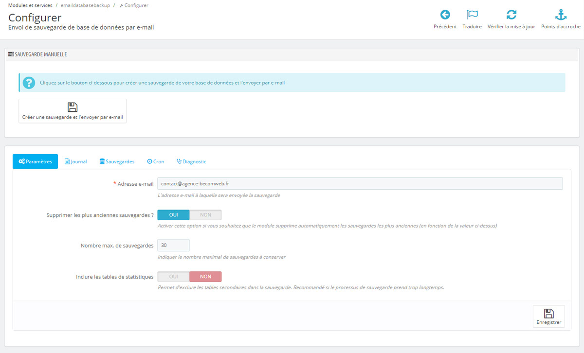 emaildatabasebackup_parametrage Module de sauvegarde automtique par e-mail pour Prestashop