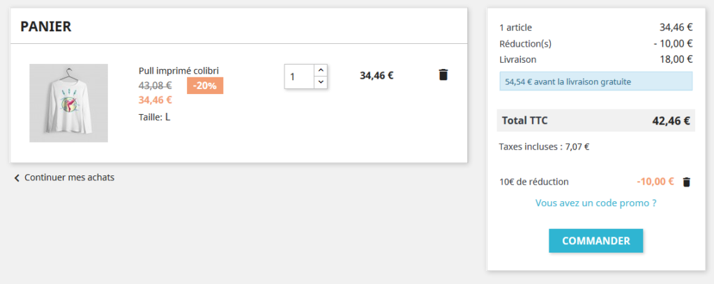 Afficher le montant manquant pour les frais de port offerts dans le panier sous Prestashop 1.7