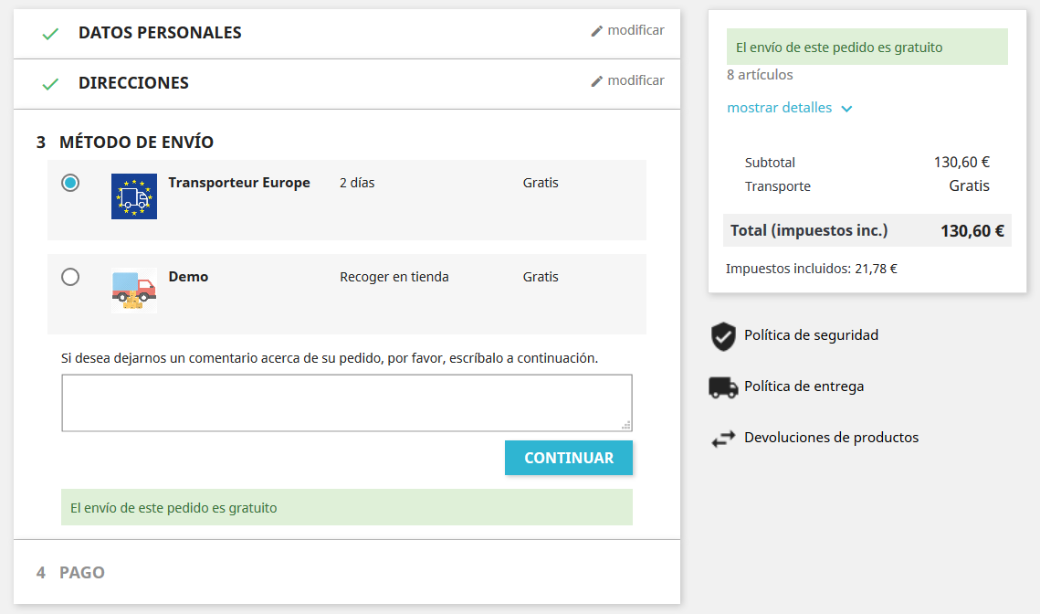 fo_checkout_es Indica cuando la entrega es gratuita en tu tienda Prestashop