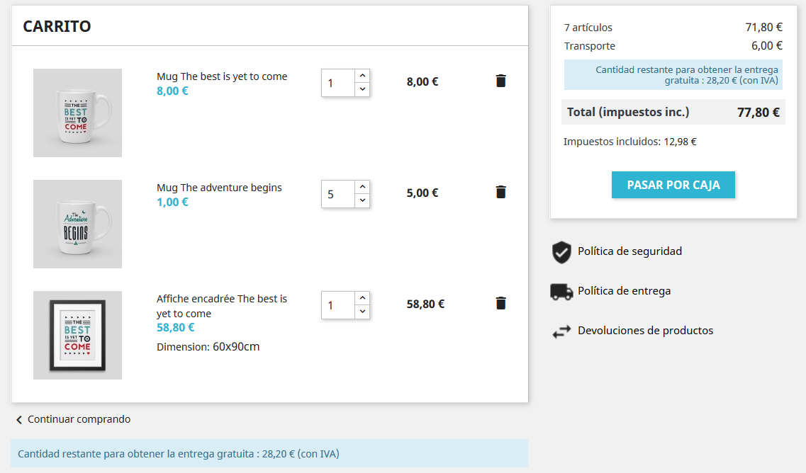 fo_panier_es Cantidad restante antes de la entrega gratuita en tiempo real en la tienda Prestashop