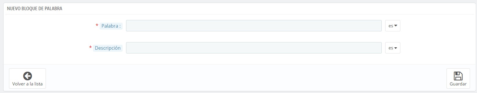 lexicon_bo_ajout_terme_es Cree un diccionario de términos con el módulo Lexico para Prestashop